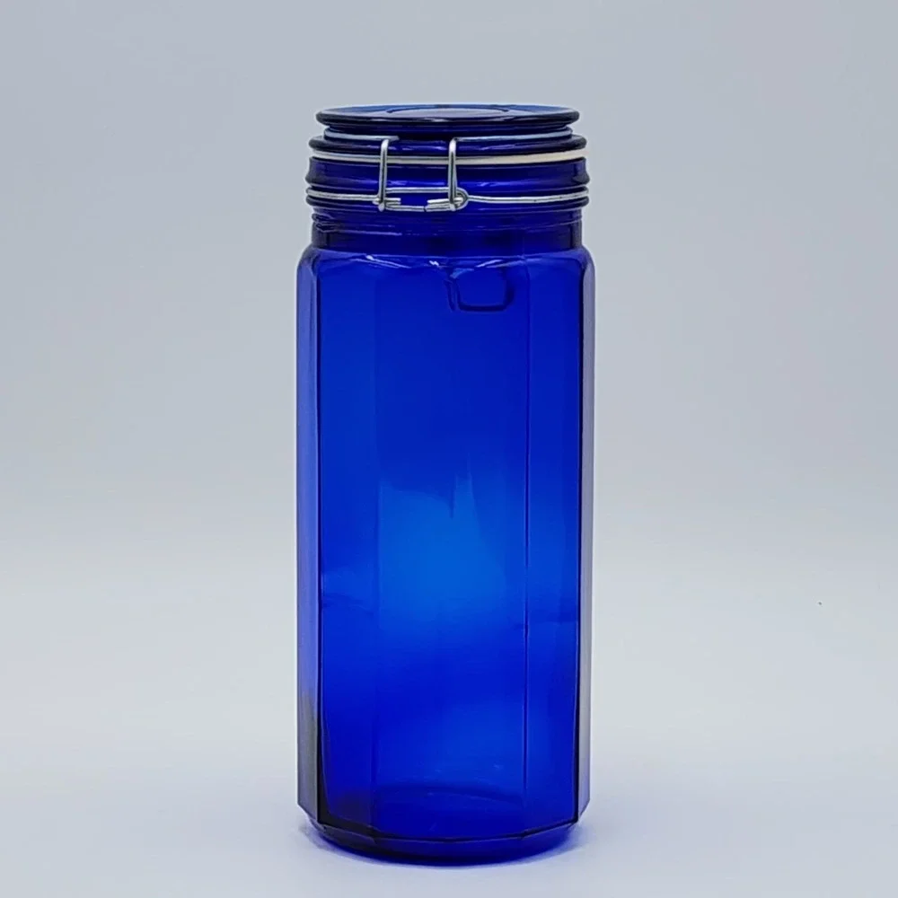 Vintage Cobalt Blue Glass Canister Jar 12 Panel Wire Bail Lid 1930–1950s USA 10